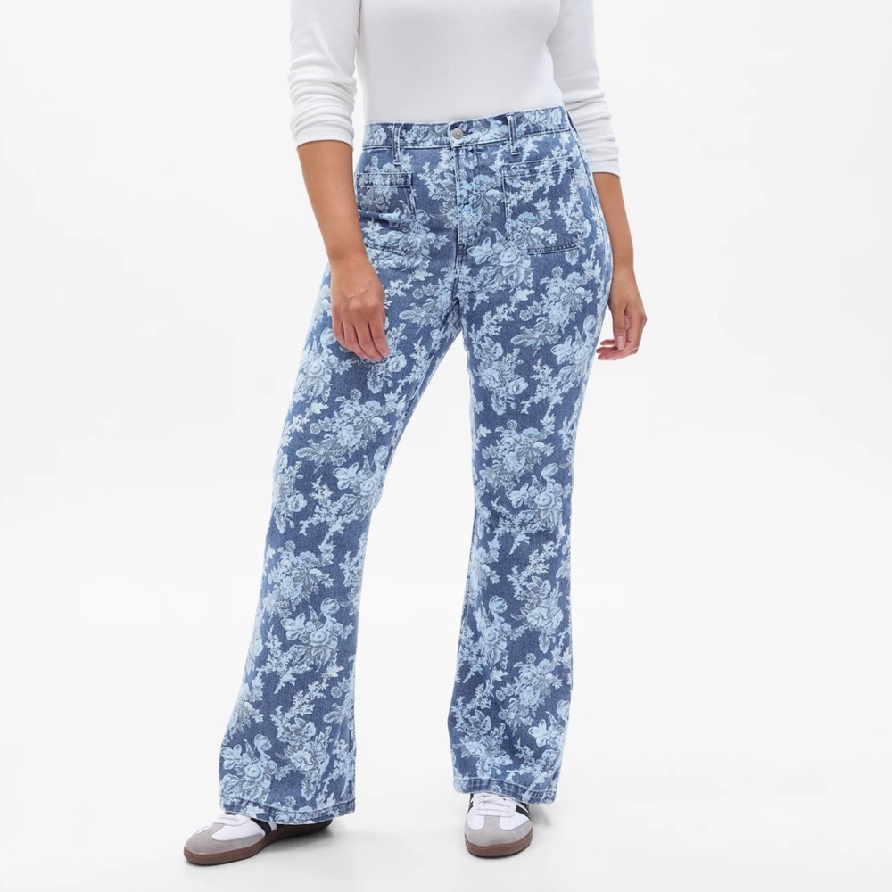 NWT Ga p× LoveShackFancy High Rise Floral ‘70s Flare Jeans medium wash 25/0 R